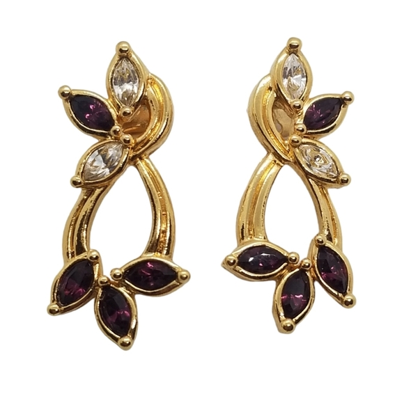 AVON 1994 "SHADES OF PURPLE" GOLDTONE WITH AMETHYST & WHITE GLASS JEWEL EARRINGS - Picture 4 of 6